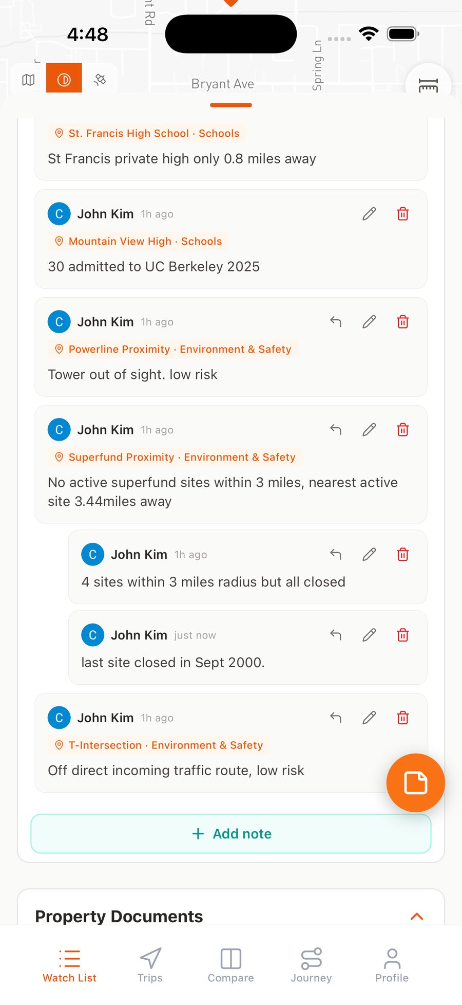 A note with two threaded replies keeping a topic's findings together